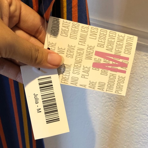 Lularoe med Julia w/ mustard,orange,blue stripes - Picture 2 of 3